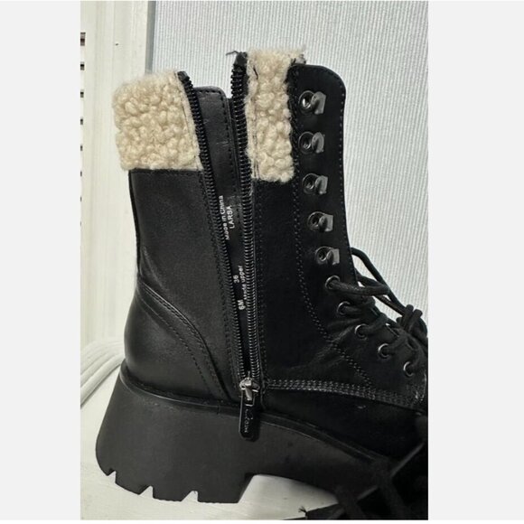New Women’s Black Faux Leather Combat Boots with Shearling Lining Size: 6 - Picture 5 of 7